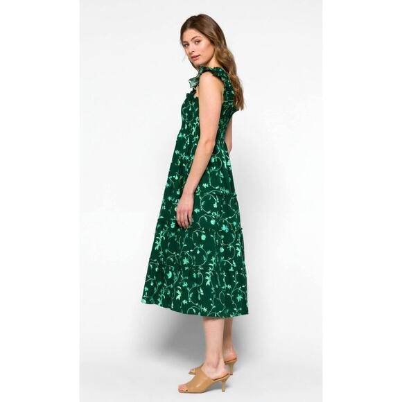 Hill House Ellie Nap Midi Dress Green Botanical Smocked Ruffle - Picture 6 of 6